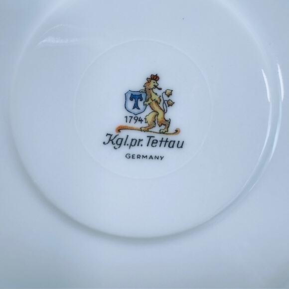 Royal Tettau South Wind Grey Green 4 Cups & Saucers Set Border Swirled w/ Trim - Picture 3 of 16